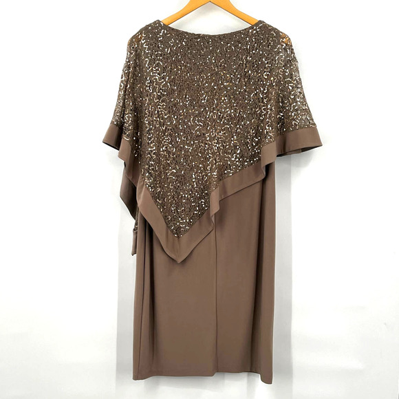 R&M Richards Metallic‎ Sequin Asymmetric Lace Capelet Poncho Popover Dress - Picture 8 of 9